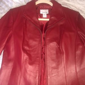 Hot Red Leather Coat